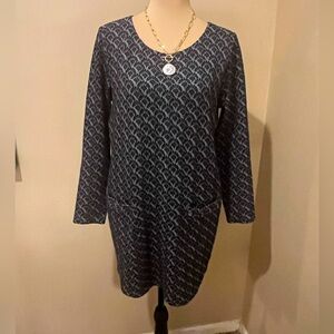 Joules Black and Gray Patterned Long Sleeve Tunic Mini Dress, size 10